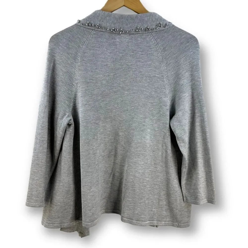 Ruby Rd. gray cardigan with silver need trim size S - Picture 2 of 11